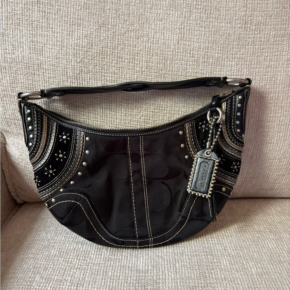 Coach Black and Silver Embellished Shoulder Bag